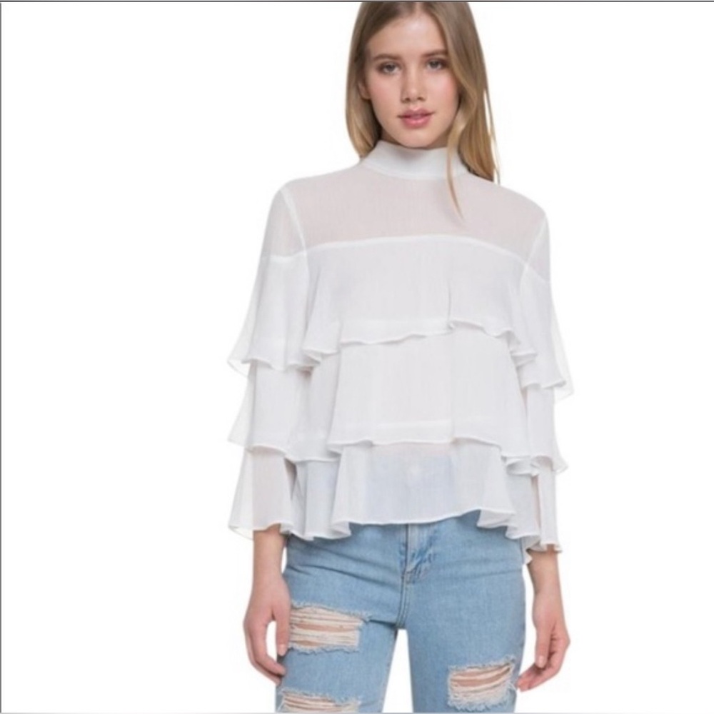 Gianni Bini Silk White Layered Wide Sleeves Tina Blouse Medium